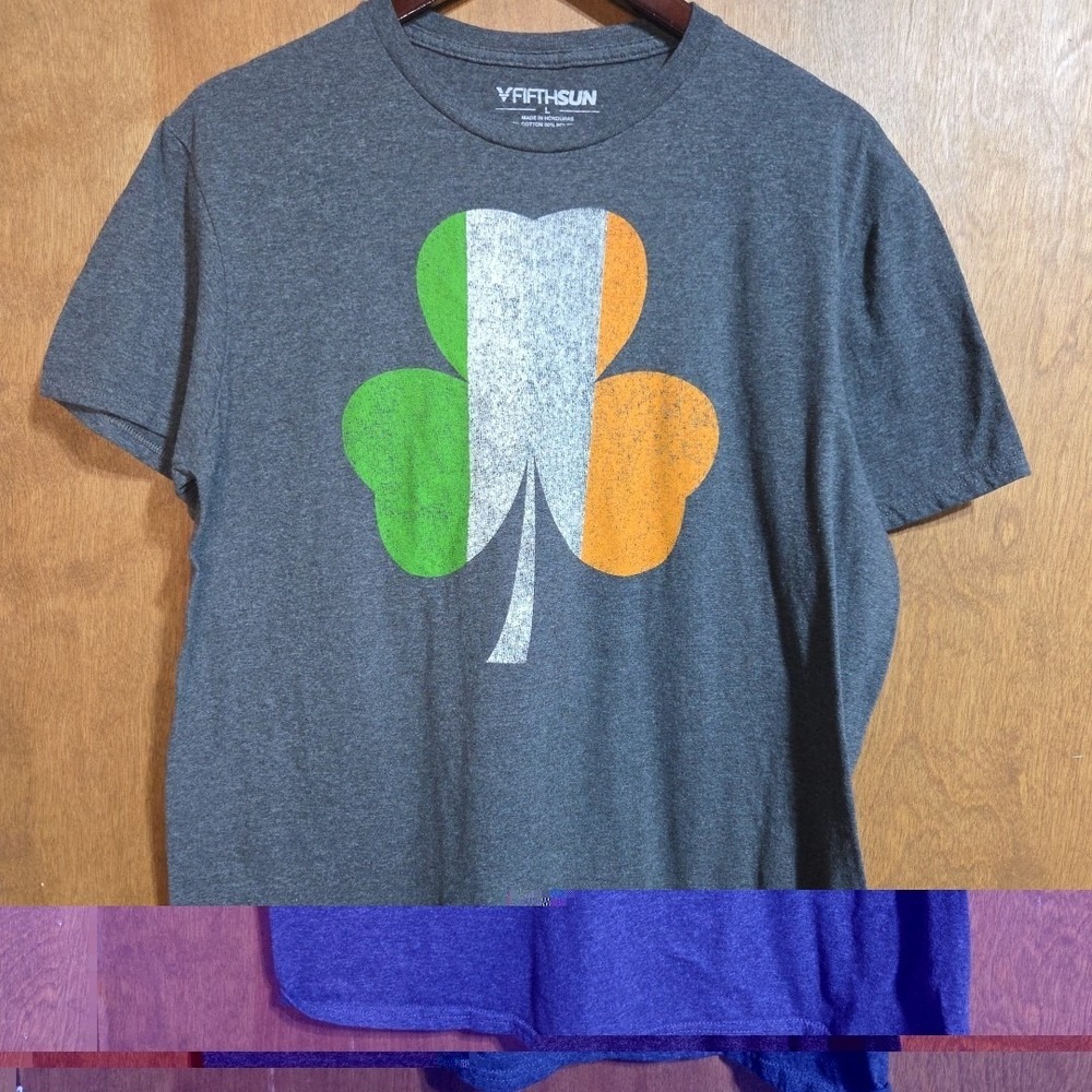 Fifth Sun Mens Large Gray Irish Flag Shamrock Graphic T-Shirt St Patricks Day